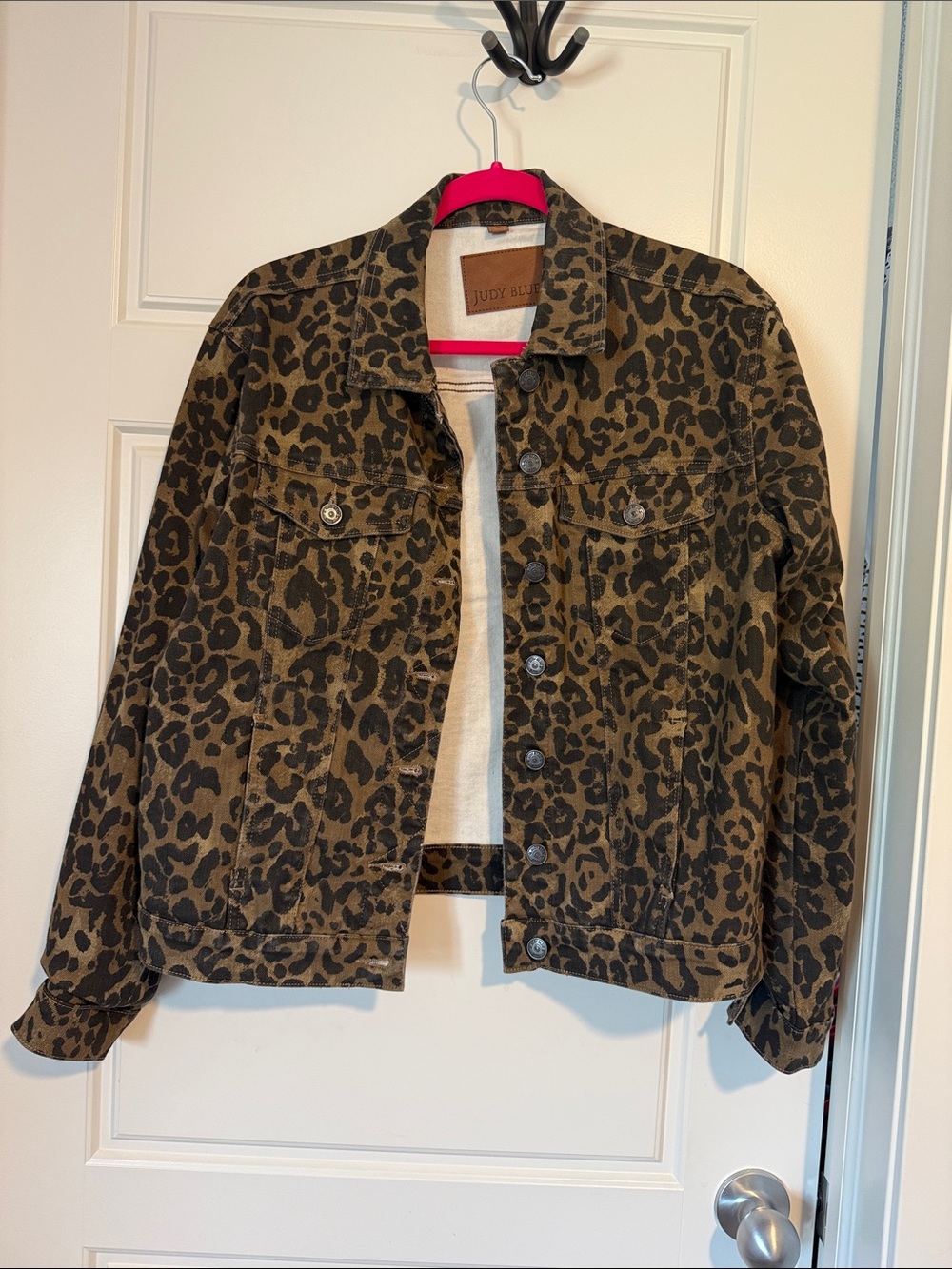 Judy Blue Olive and Black Leopard Print Denim Jacket